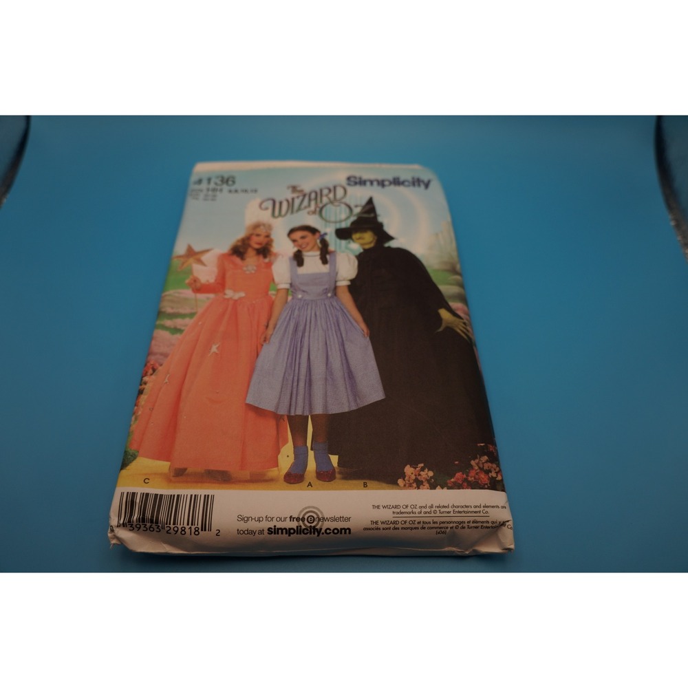 Simplicity 4136 Wizard of Oz Costume Sewing Pattern Dorothy Glinda Wicked Witch